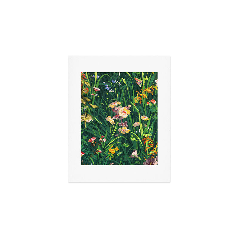 Riot of colorful flowers landscape floral painting, grass with lavender, yellow and pink wildflowers Art Print Gallery Image 1