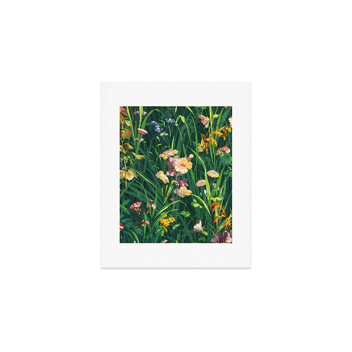 Riot of colorful flowers landscape floral painting, grass with lavender, yellow and pink wildflowers Art Print Gallery Image 1