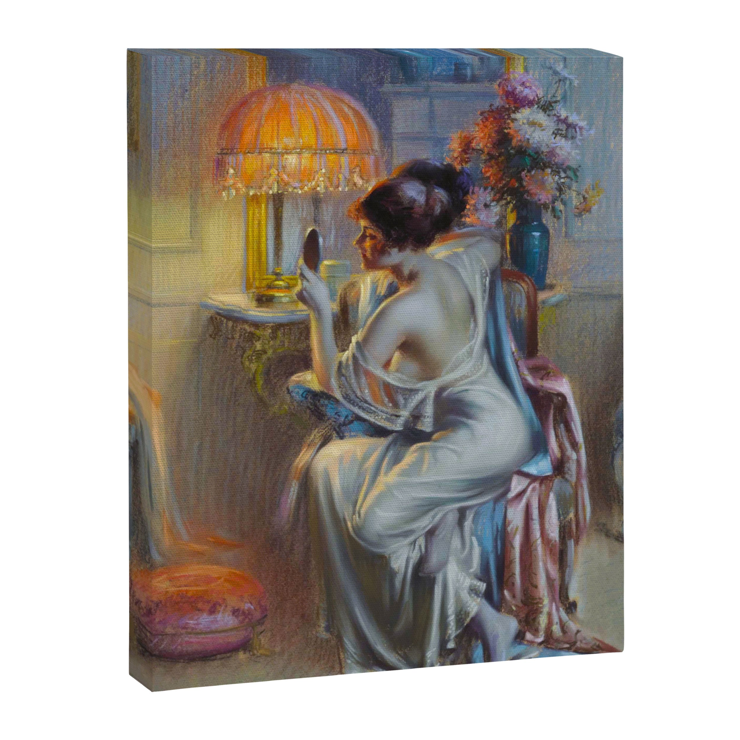 The looking glass colorful female portrait still life painting by Delphin Enjolras  Canvas Print Gallery Image 8