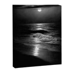 The summer sea moonlit coastal beach and waves with full moon black and white seascape photograph / photography by Rudolf Eickemeyer Jr. Canvas Print Gallery Image 8