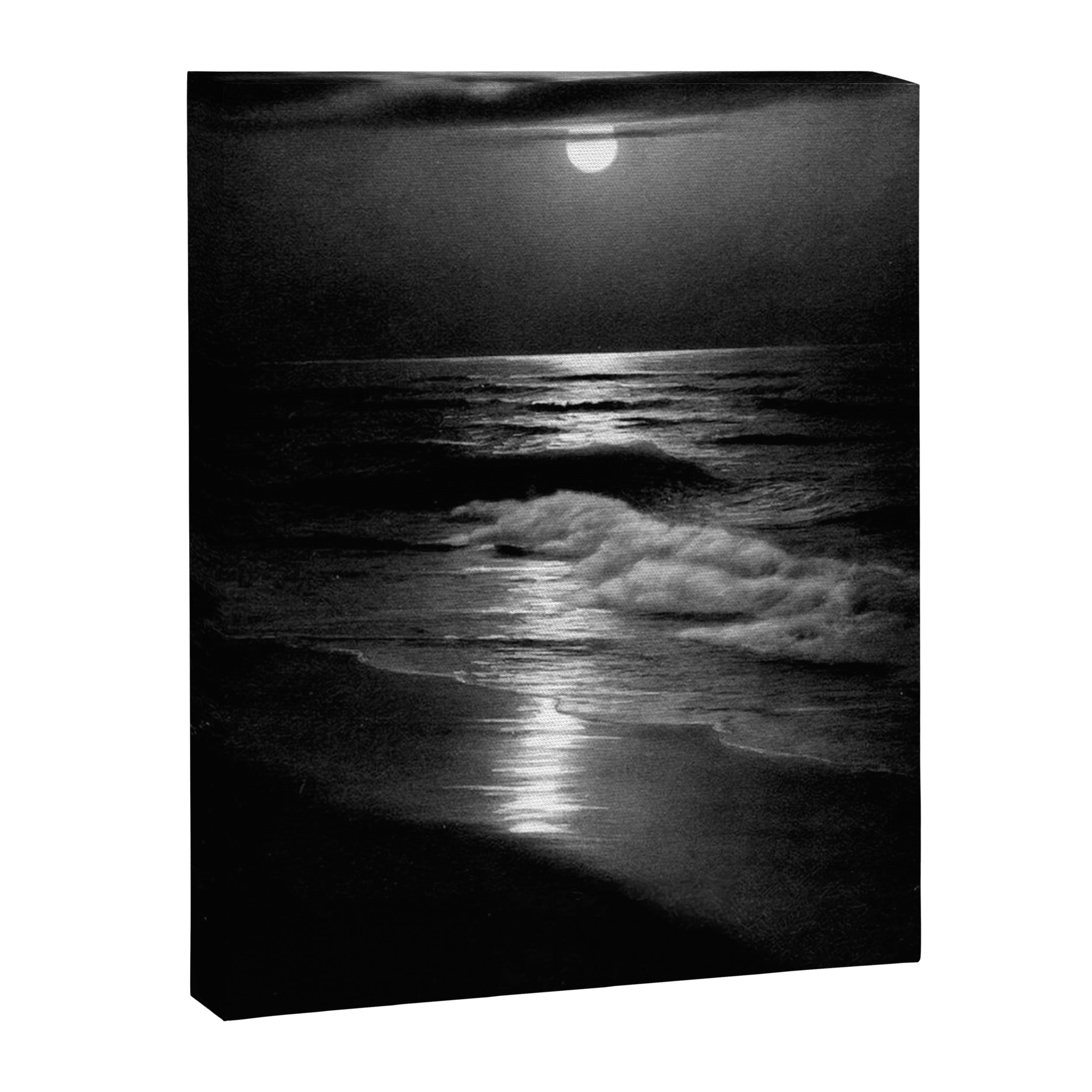 The summer sea moonlit coastal beach and waves with full moon black and white seascape photograph / photography by Rudolf Eickemeyer Jr. Canvas Print Gallery Image 8