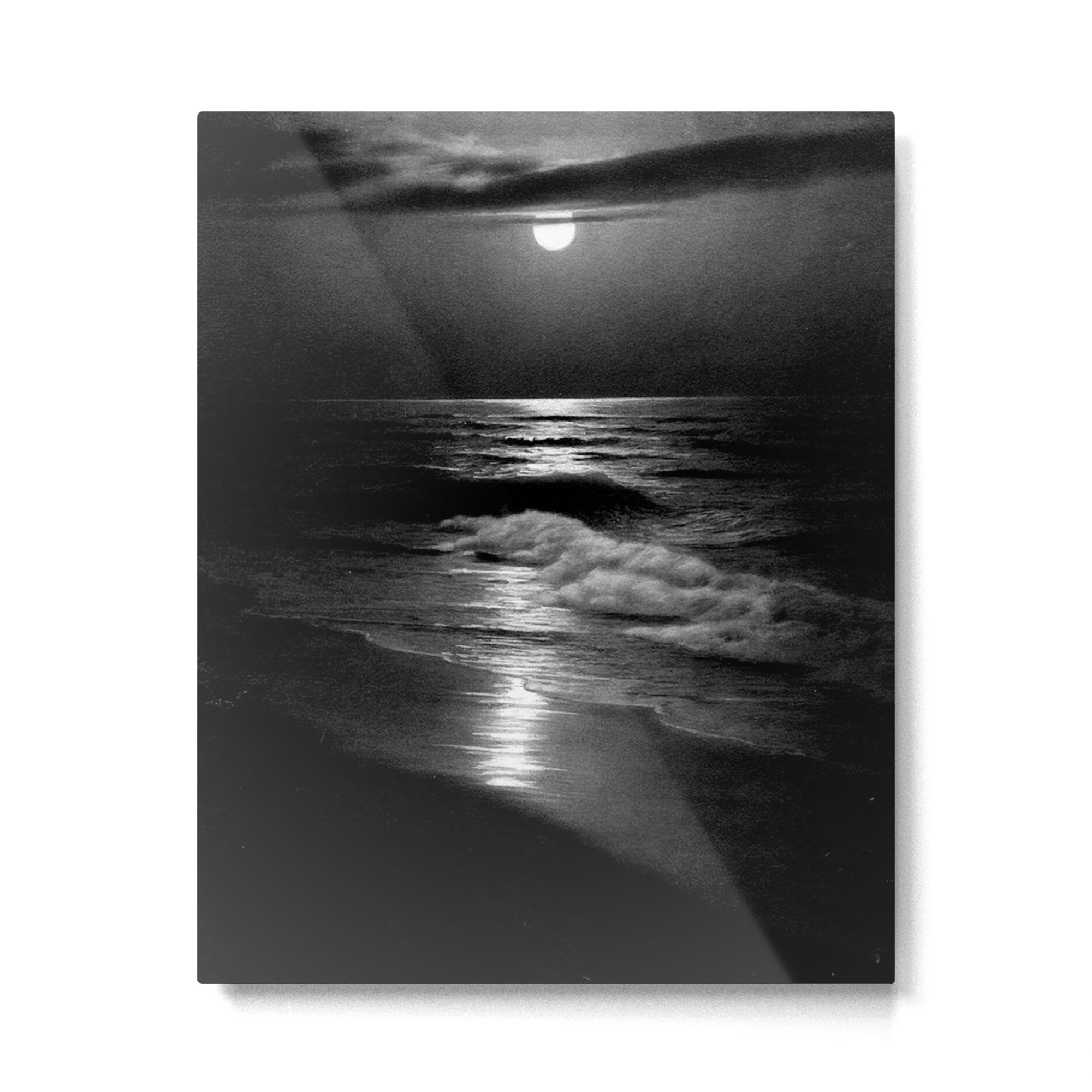 The summer sea moonlit coastal beach and waves with full moon black and white seascape photograph / photography by Rudolf Eickemeyer Jr. Metal Print Gallery Image 6
