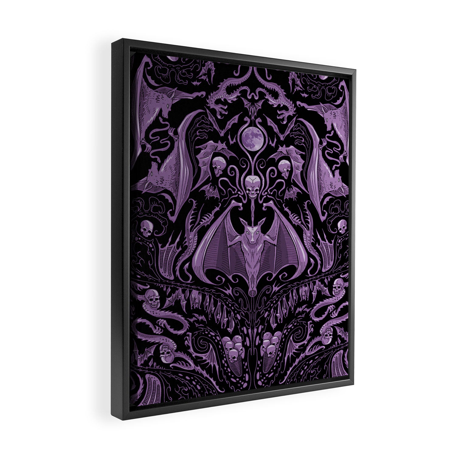 Bats and Beasts (Purple) Framed Canvas Print Gallery Image 2