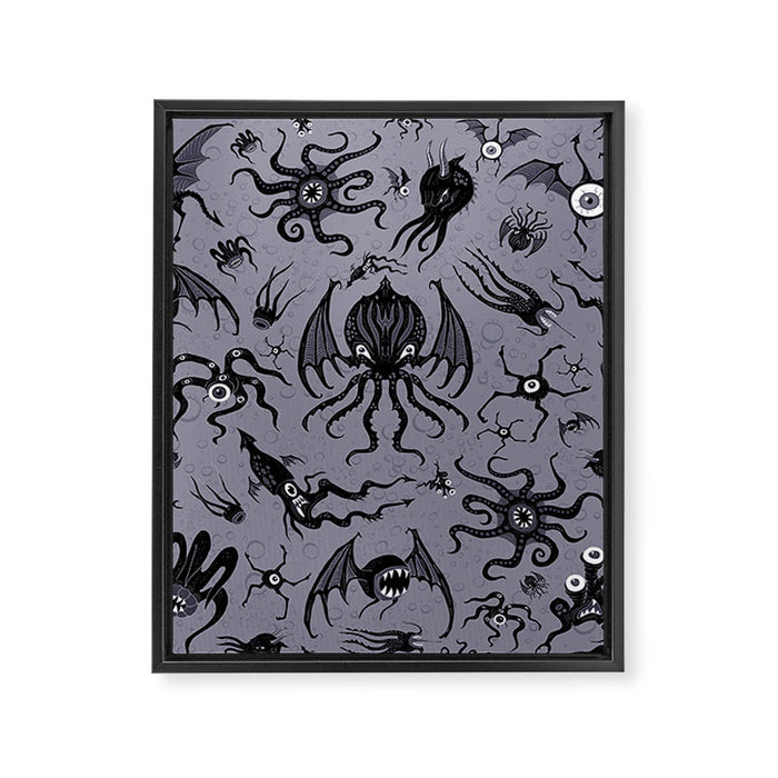 Cosmic Horror Critters in Twilight Zone Glow Framed Canvas Print Gallery Image 1