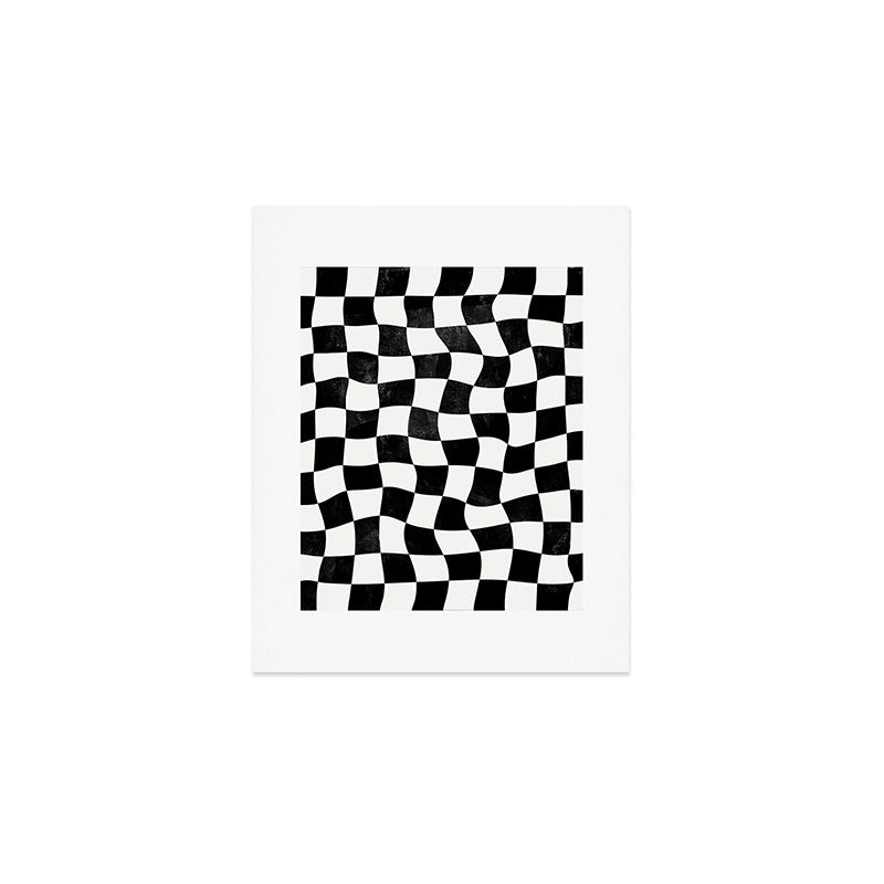 Black and White Warped Checkerboard Art Print Gallery Image 1