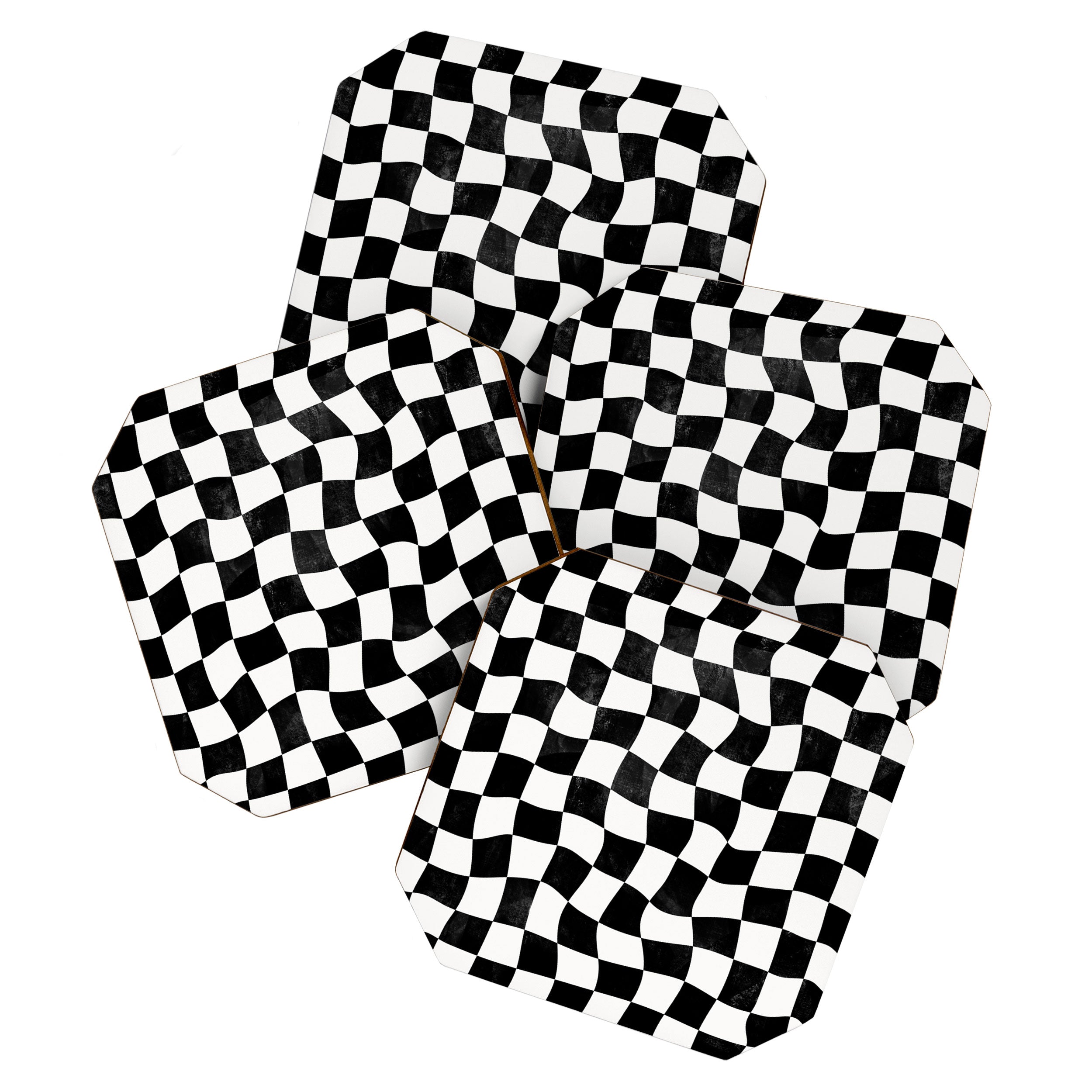Black and White Warped Checkerboard Coaster Gallery Image 1