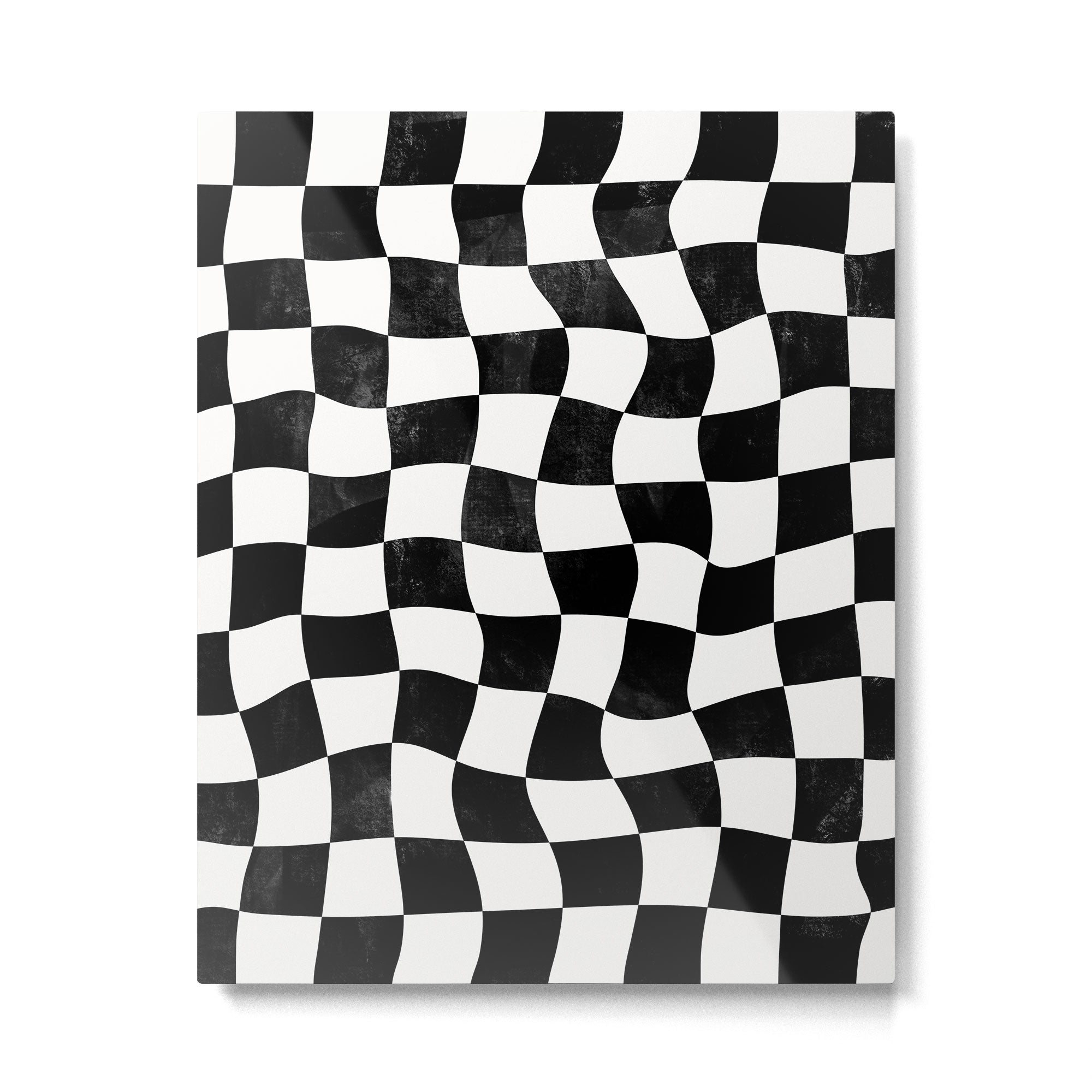 Black and White Warped Checkerboard Metal Print Gallery Image 6
