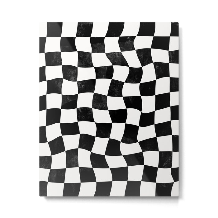 Black and White Warped Checkerboard Metal Print Gallery Image 1