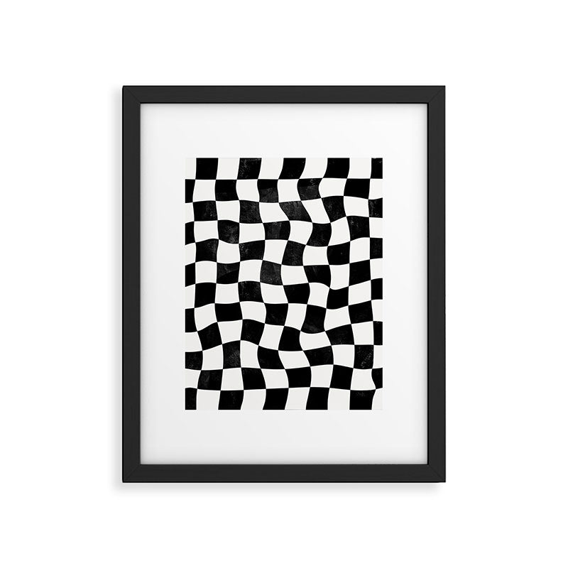 Black and White Warped Checkerboard Framed Art Print Gallery Image 6