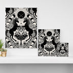 Celestial Unicorn Damask Cream & Black Canvas Print Gallery Image 3