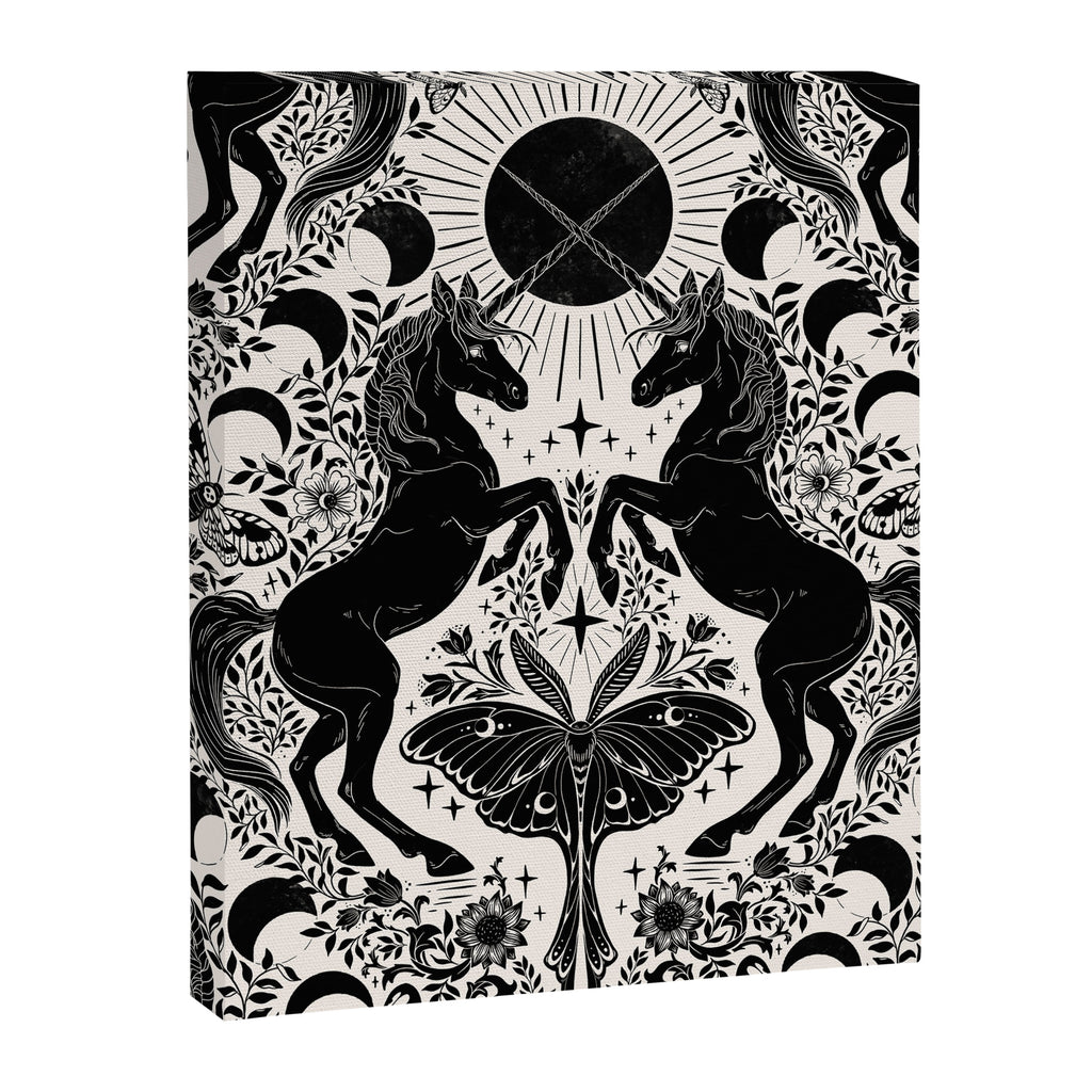 Celestial Unicorn Damask Cream & Black Canvas Print Gallery Image 8
