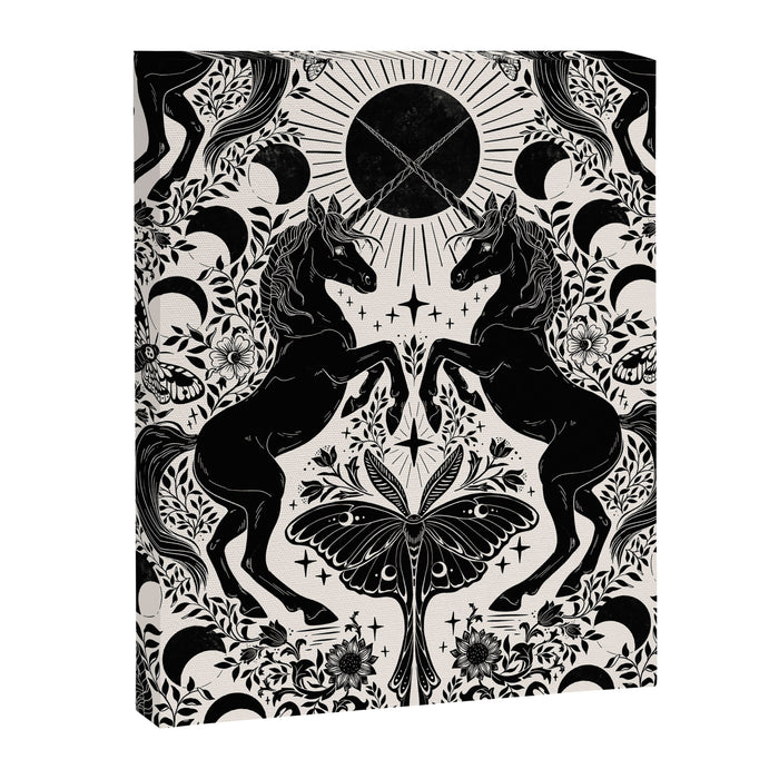 Celestial Unicorn Damask Cream & Black Canvas Print Gallery Image 1