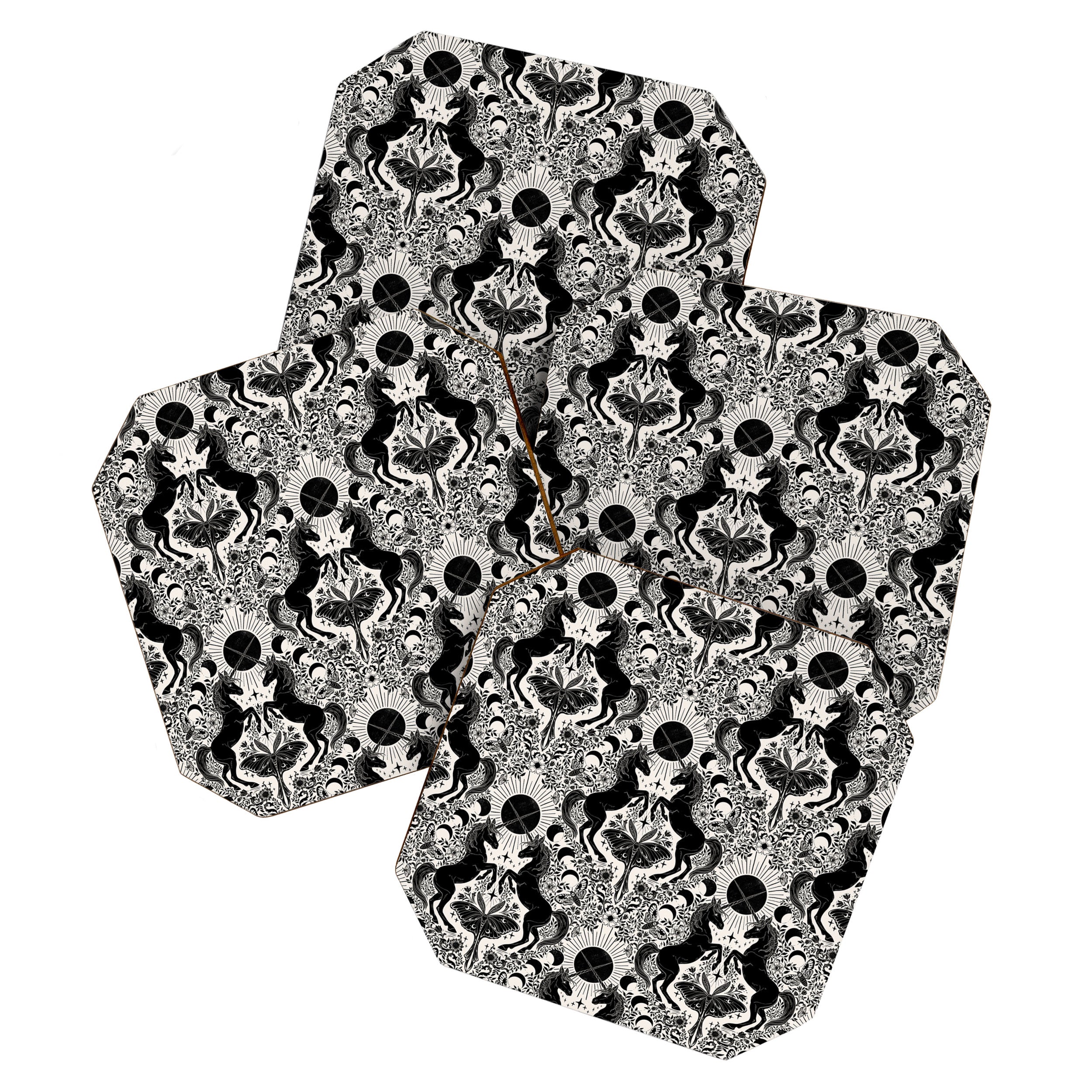 Celestial Unicorn Damask Cream & Black Coaster Gallery Image 1