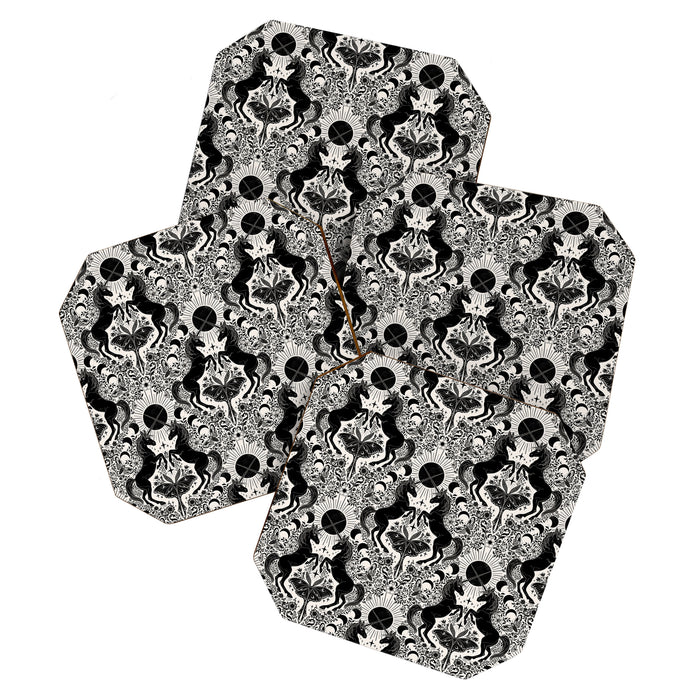Celestial Unicorn Damask Cream & Black Coaster Gallery Image 1