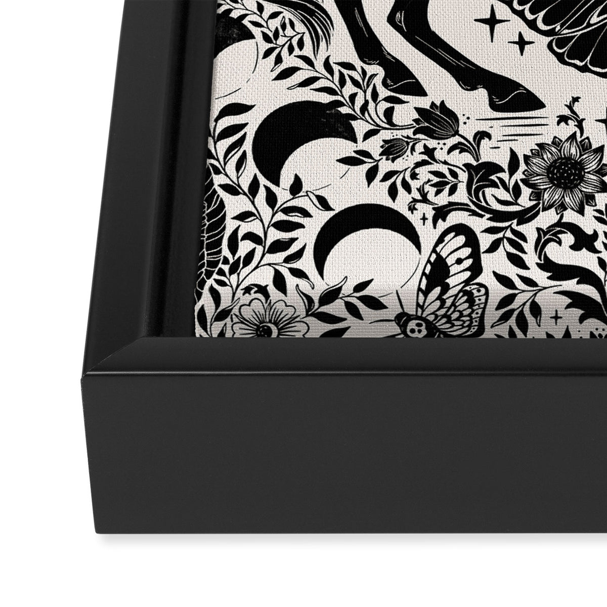 Celestial Unicorn Damask Cream & Black Framed Canvas Print Gallery Image 3