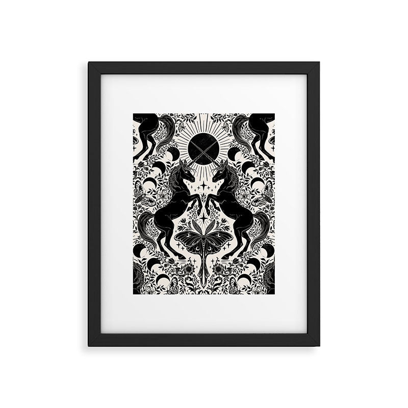 Celestial Unicorn Damask Cream & Black Framed Art Print Gallery Image 6