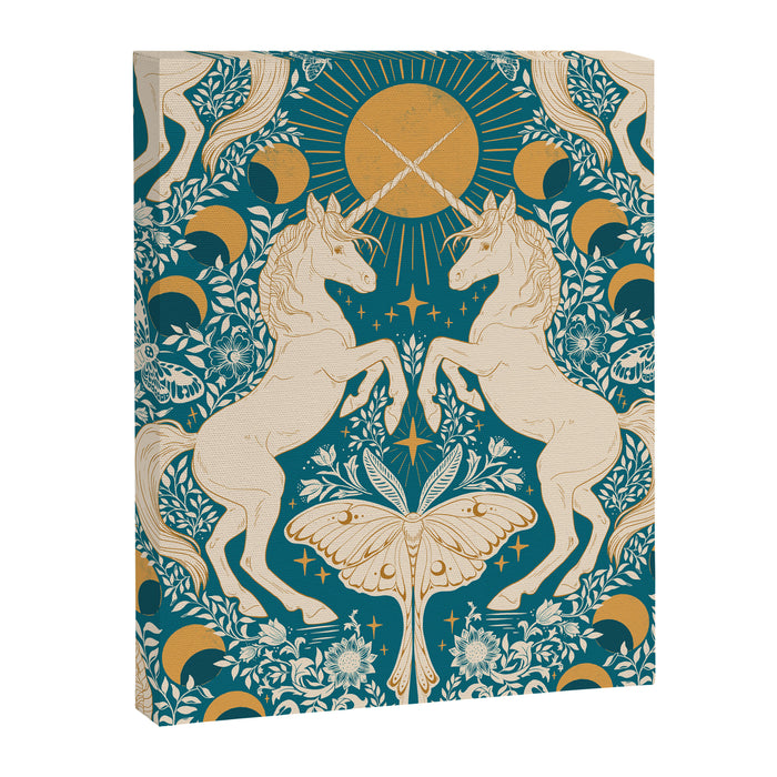Celestial Unicorns In Turquoise and Gold Canvas Print Gallery Image 1