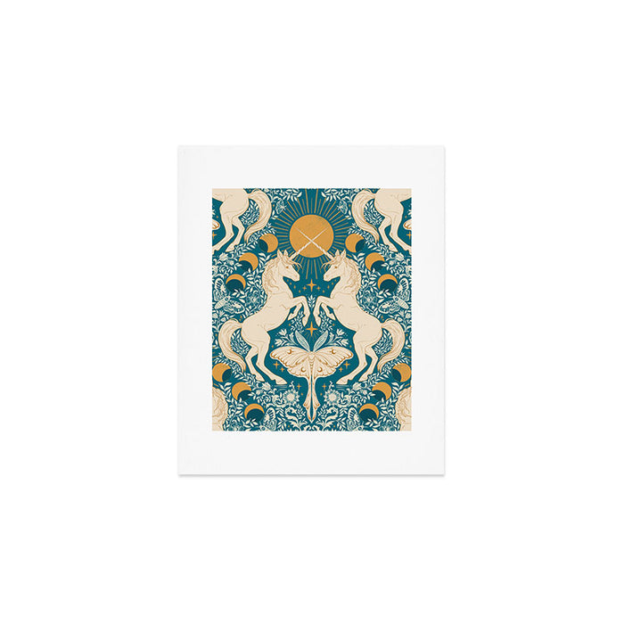 Celestial Unicorns In Turquoise and Gold Art Print Gallery Image 1
