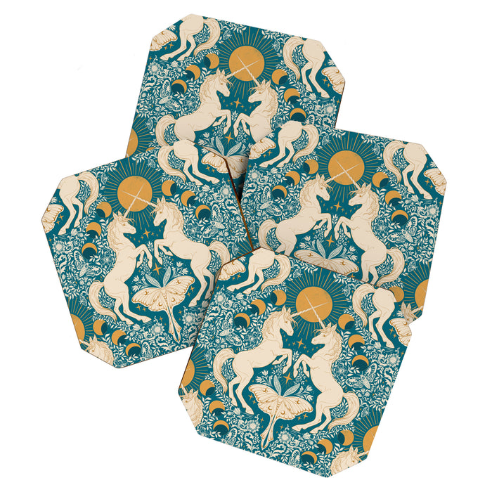 Celestial Unicorns In Turquoise and Gold Coaster Gallery Image 1