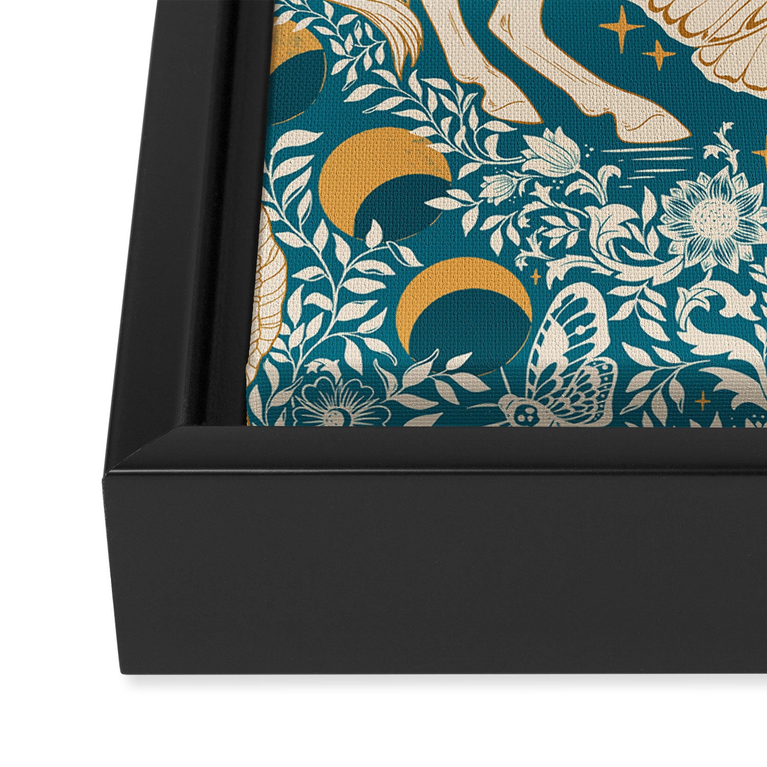 Celestial Unicorns In Turquoise and Gold Framed Canvas Print Gallery Image 3