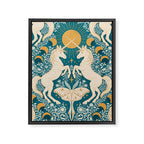 Celestial Unicorns In Turquoise and Gold Framed Canvas Print Gallery Image 6