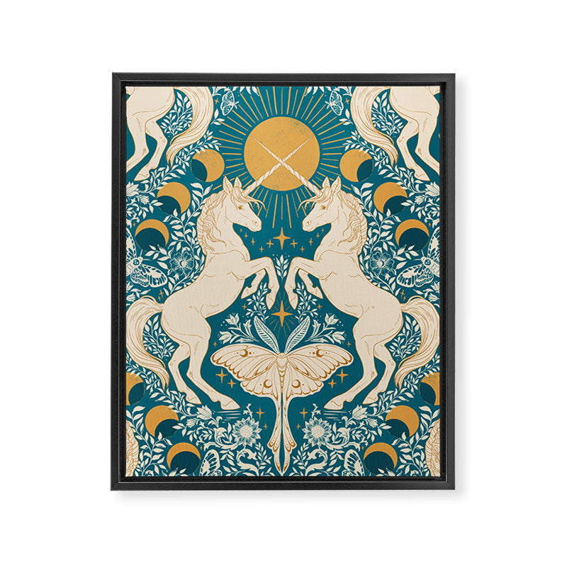 Celestial Unicorns In Turquoise and Gold Framed Canvas Print Gallery Image 6
