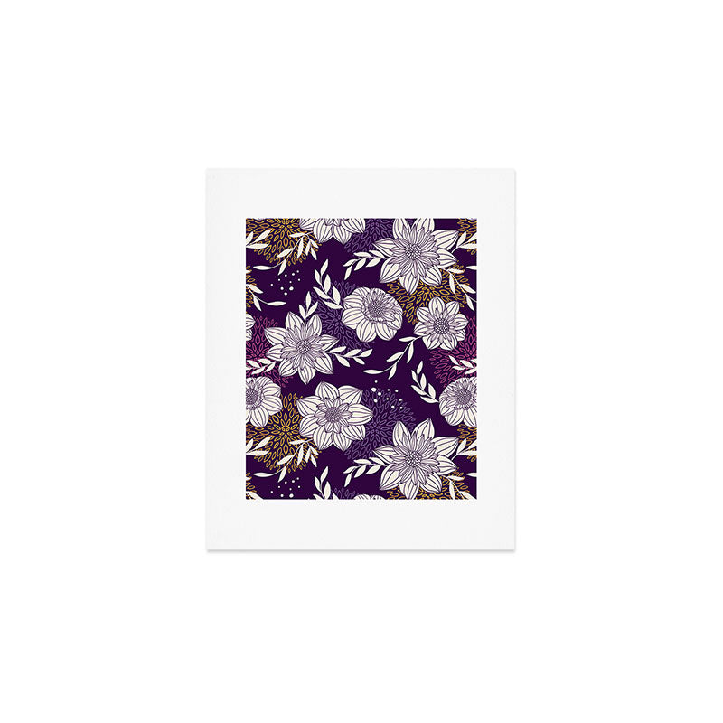 Dahlia Flowers Pattern - Purple and Yellow Art Print Gallery Image 1