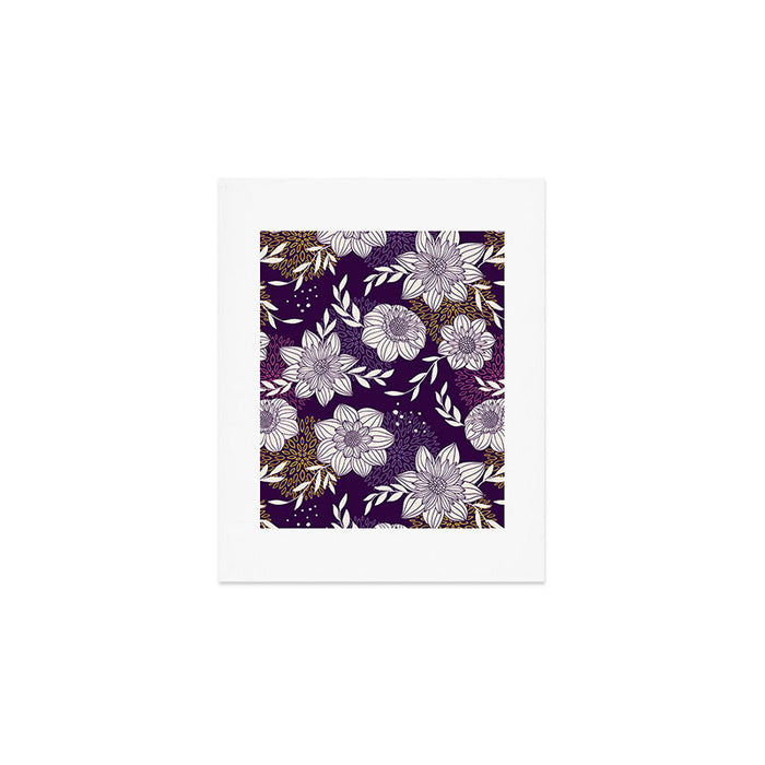 Dahlia Flowers Pattern - Purple and Yellow Art Print Gallery Image 1