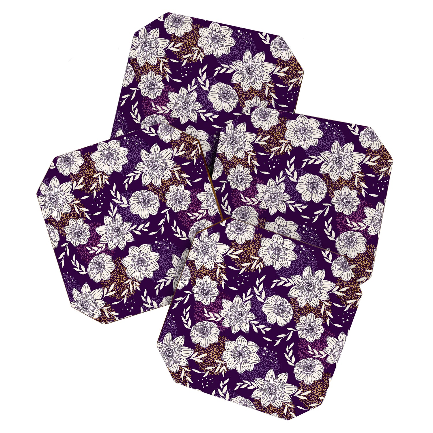 Dahlia Flowers Pattern - Purple and Yellow Coaster Gallery Image 1