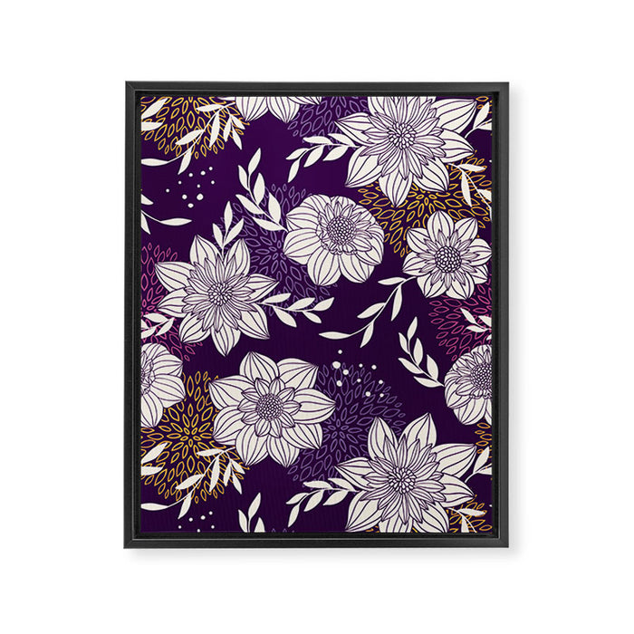 Dahlia Flowers Pattern - Purple and Yellow Framed Canvas Print Gallery Image 1