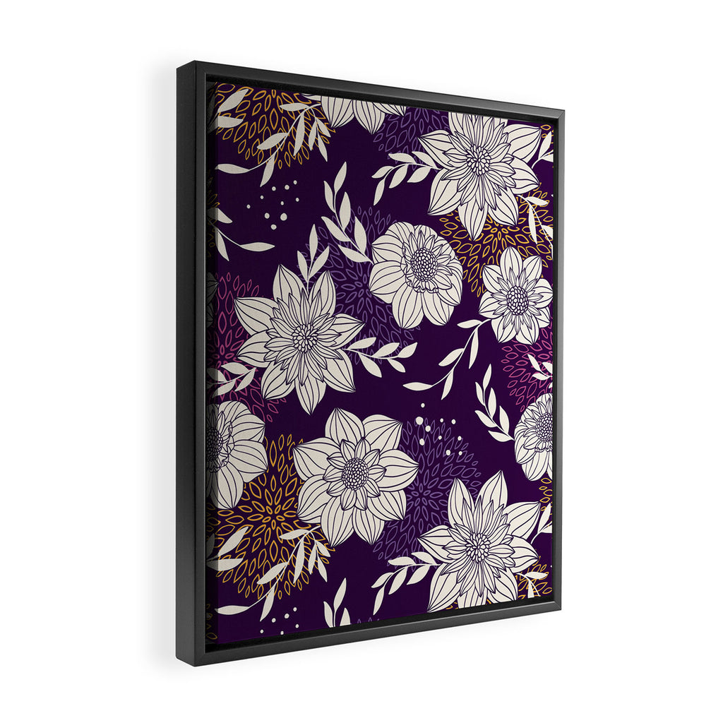 Dahlia Flowers Pattern - Purple and Yellow Framed Canvas Print Gallery Image 2