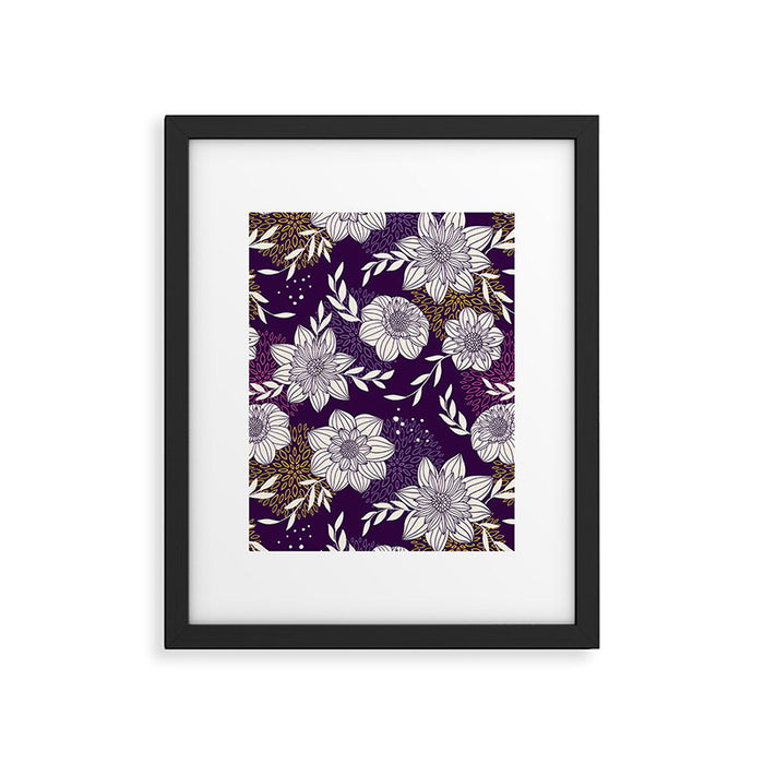 Dahlia Flowers Pattern - Purple and Yellow Framed Art Print Gallery Image 1