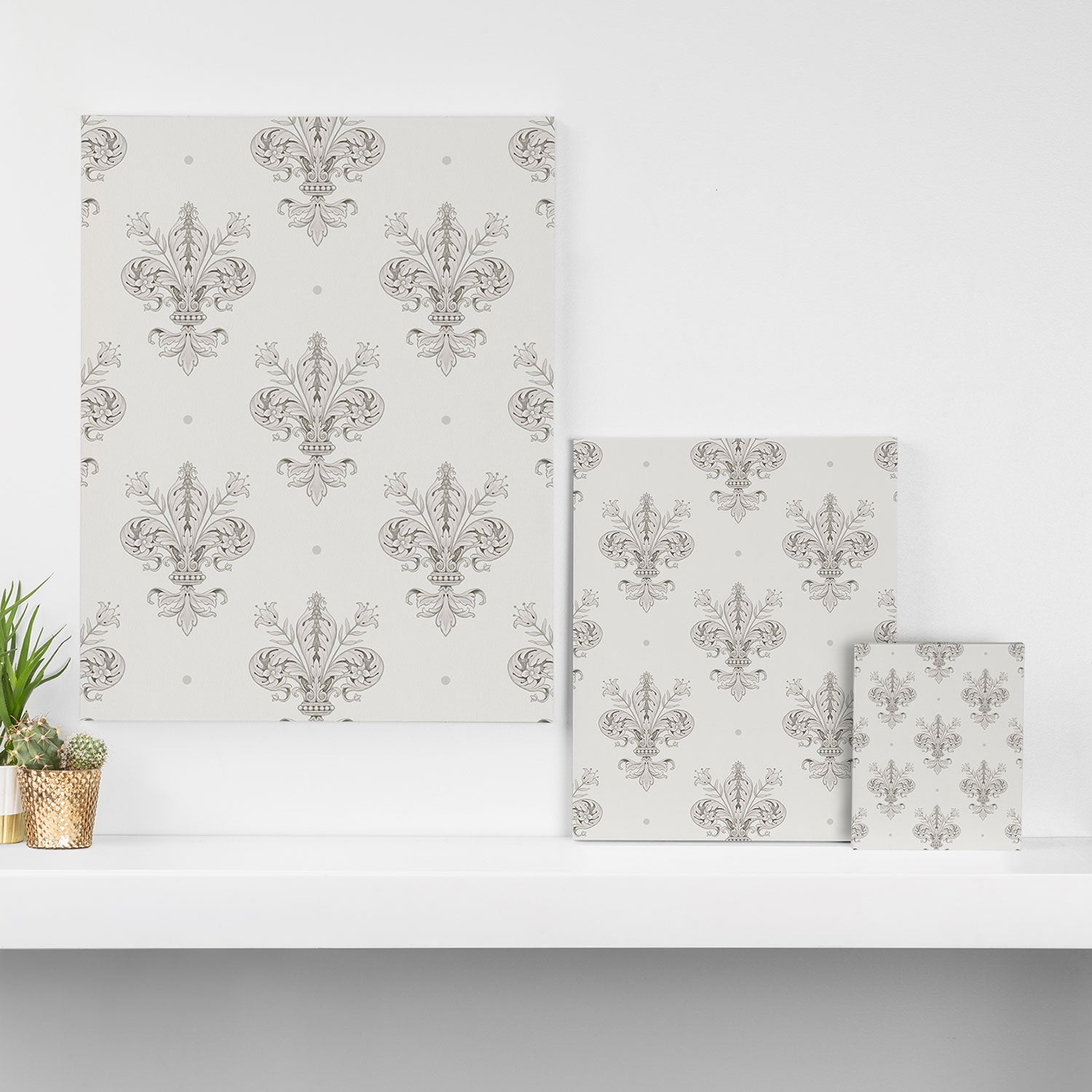 Fleur De Lis In Cool Neutral Grey Canvas Print Gallery Image 3