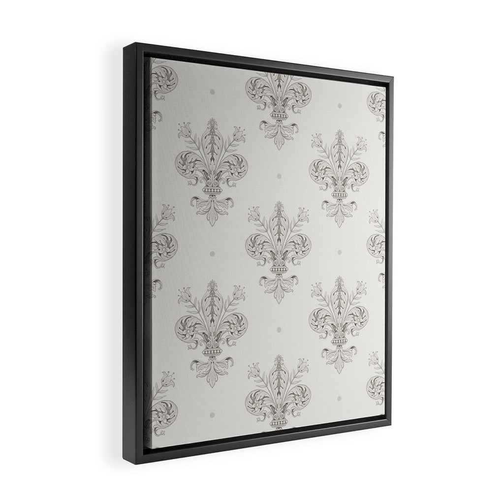 Fleur De Lis In Cool Neutral Grey Framed Canvas Print Gallery Image 2