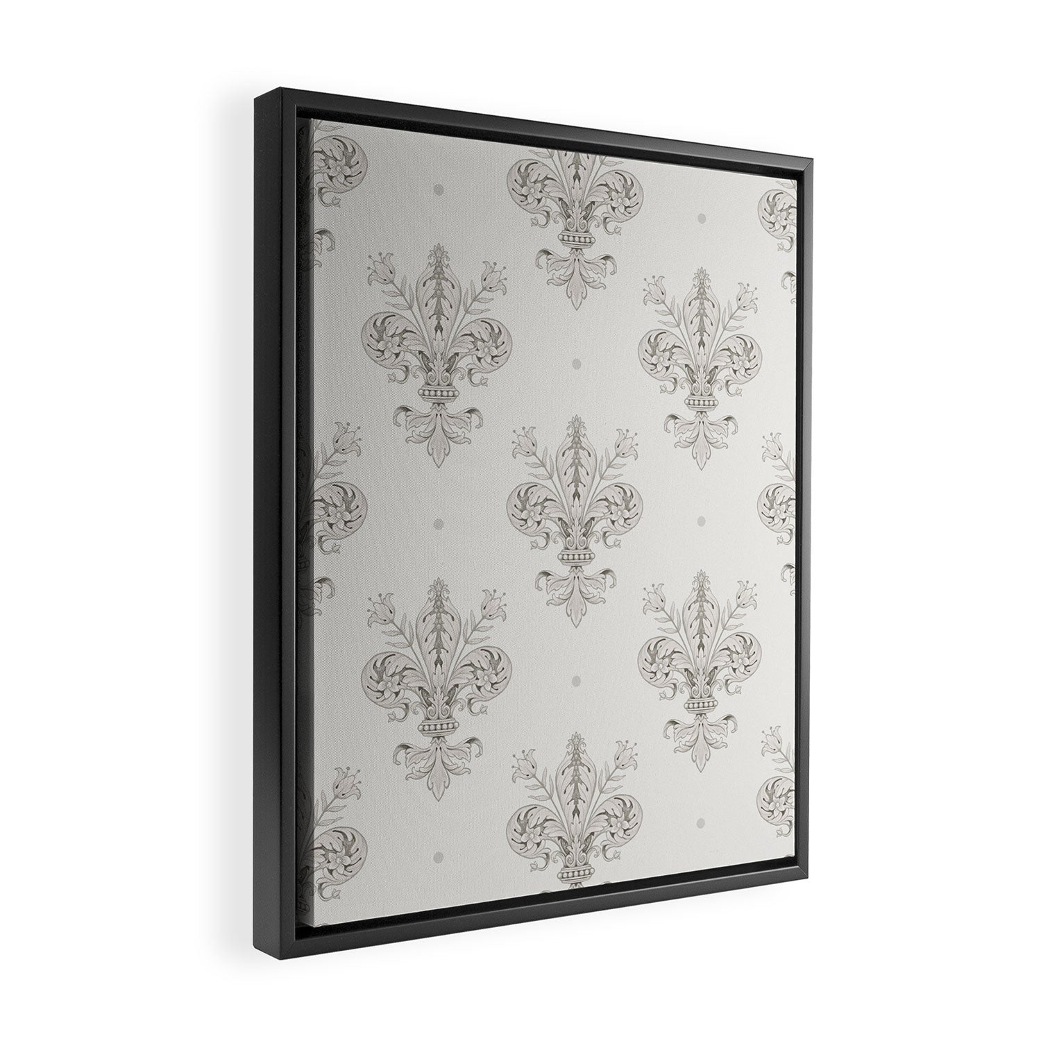 Fleur De Lis In Cool Neutral Grey Framed Canvas Print Gallery Image 2