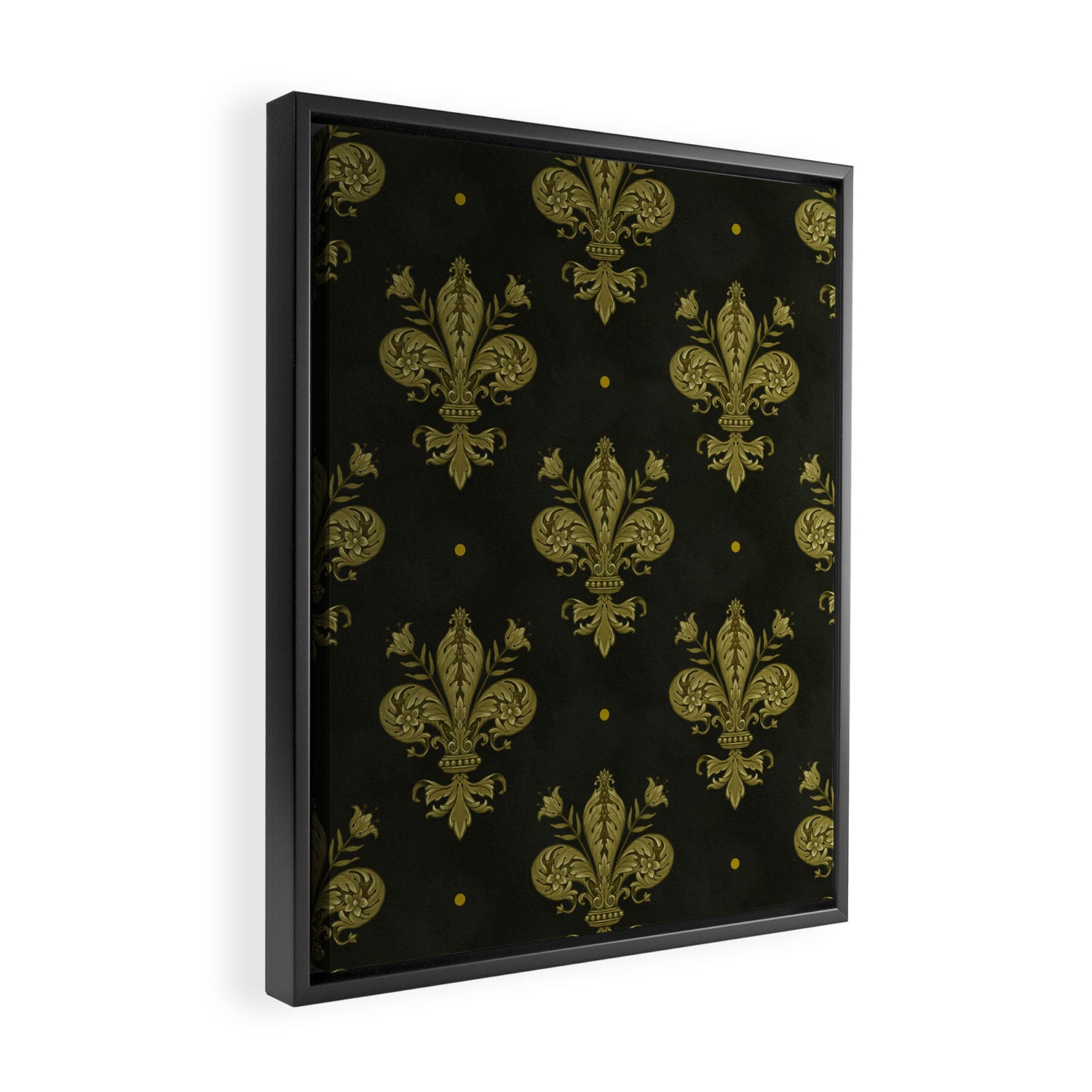 Fleur De Lis In Rich Green Framed Canvas Print Gallery Image 2