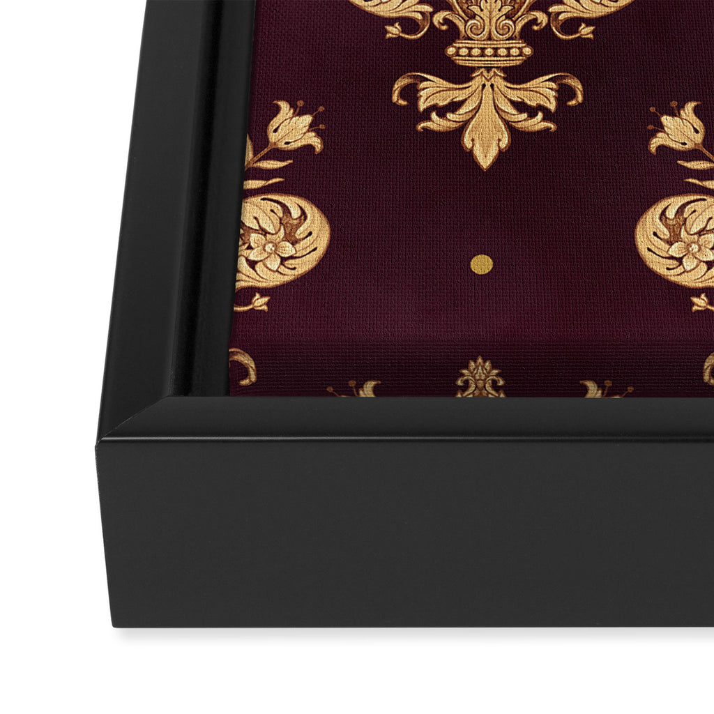 Fleur De Lis In Royal Burgundy and Gold Framed Canvas Print Gallery Image 3