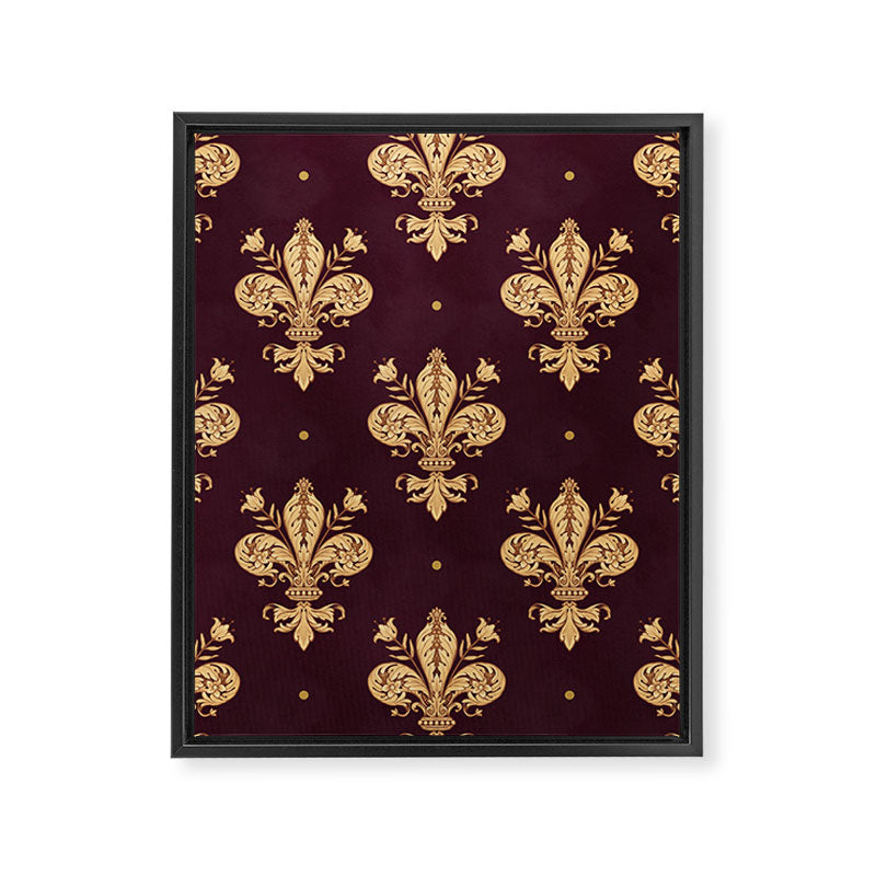 Fleur De Lis In Royal Burgundy and Gold Framed Canvas Print Gallery Image 8