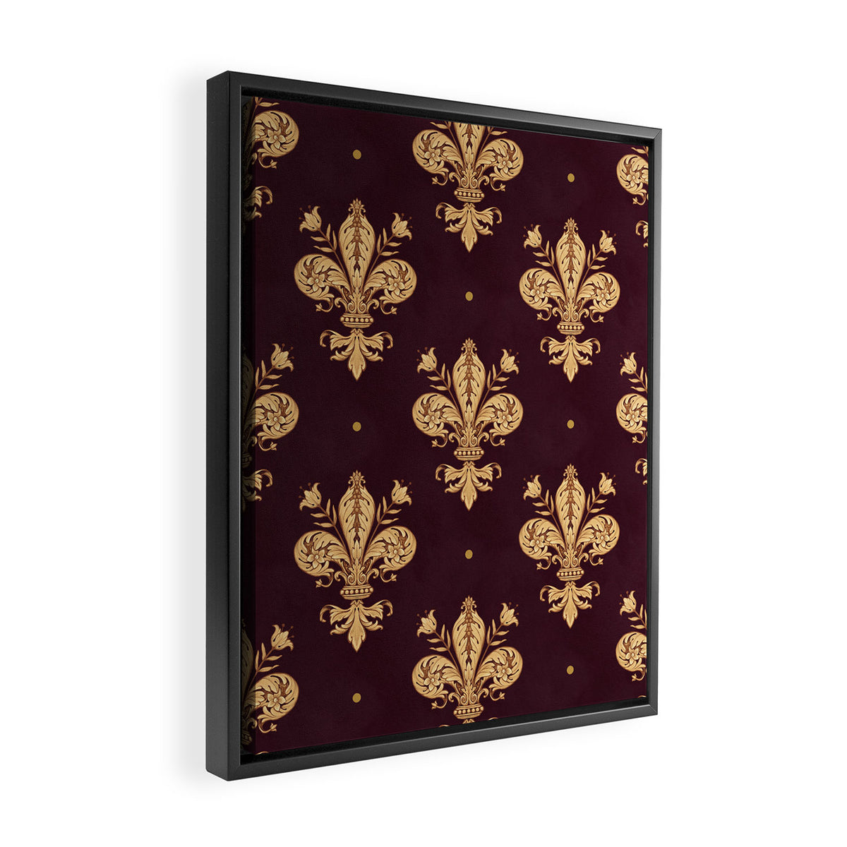 Fleur De Lis In Royal Burgundy and Gold Framed Canvas Print Gallery Image 2
