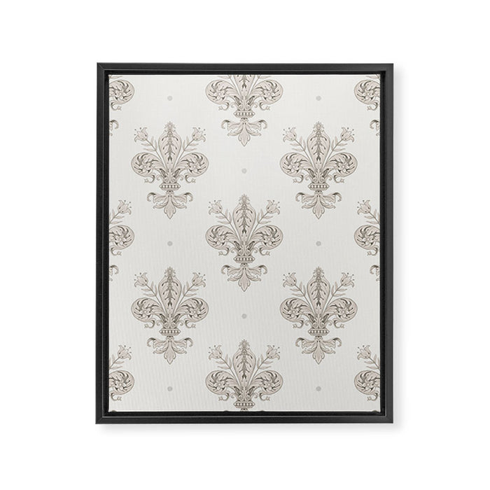 Fleur De Lis In Warm Grey Framed Canvas Print Gallery Image 1