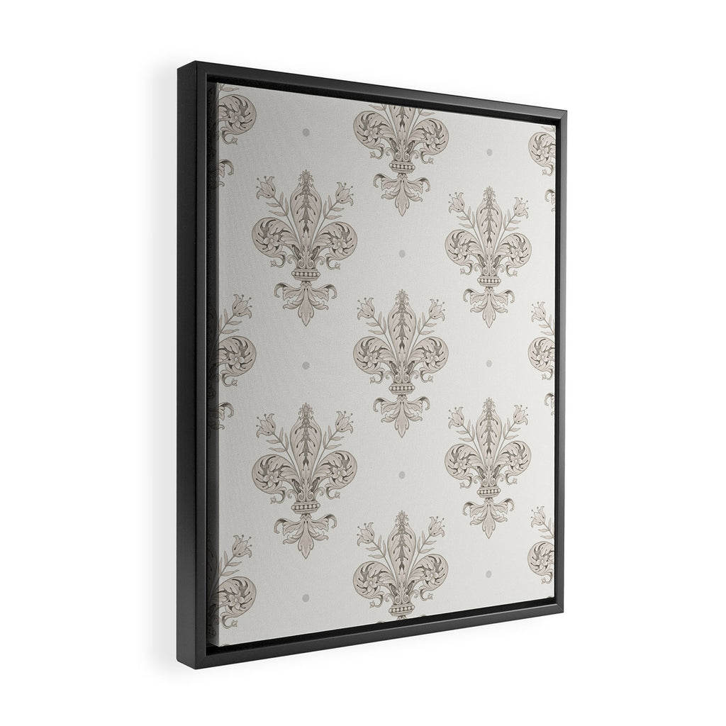 Fleur De Lis In Warm Grey Framed Canvas Print Gallery Image 2