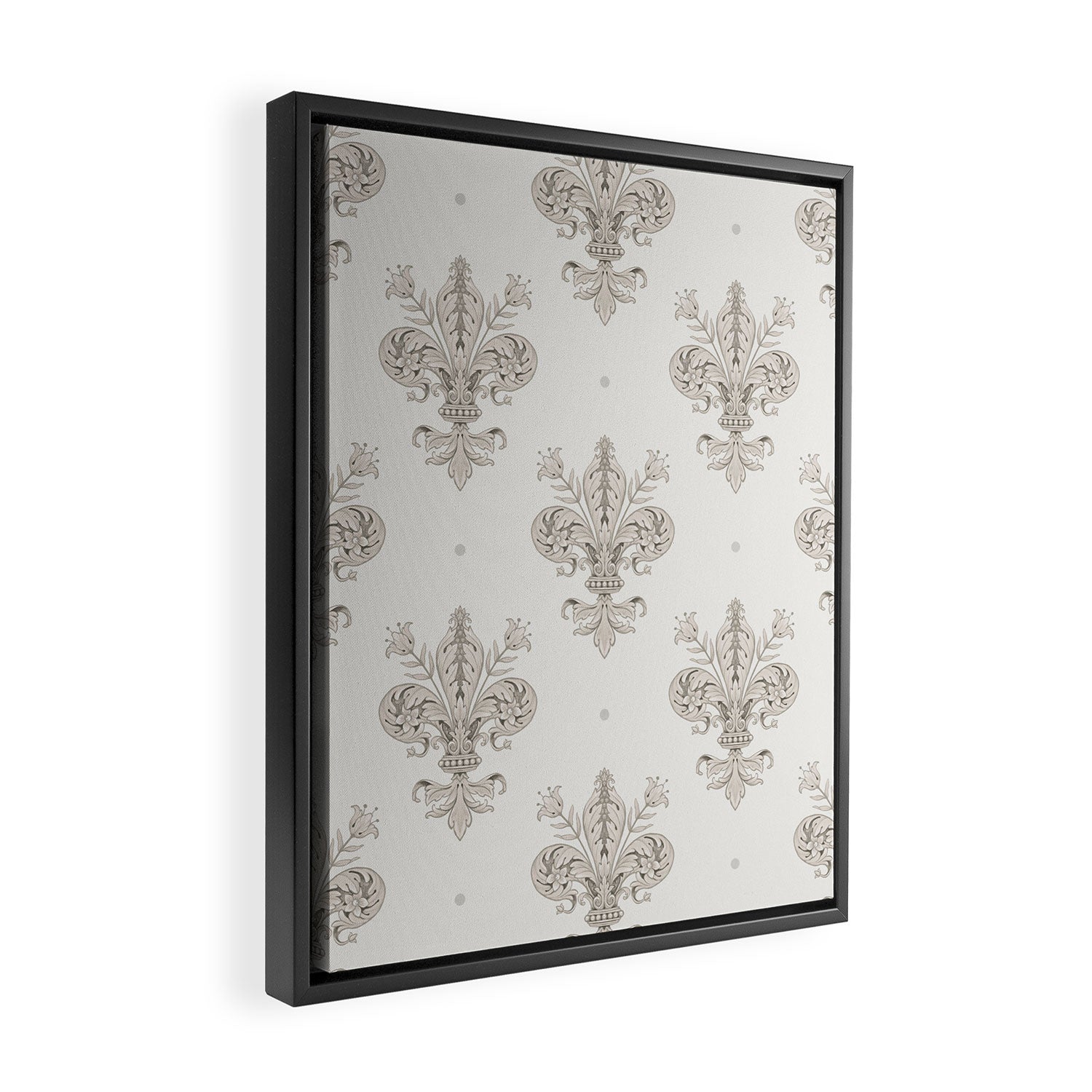 Fleur De Lis In Warm Grey Framed Canvas Print Gallery Image 2