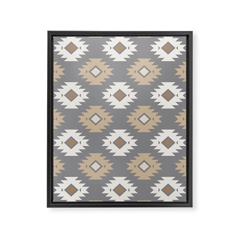 Geometric Aztec - Neutral Brown and Gray Framed Canvas Print Gallery Image 6