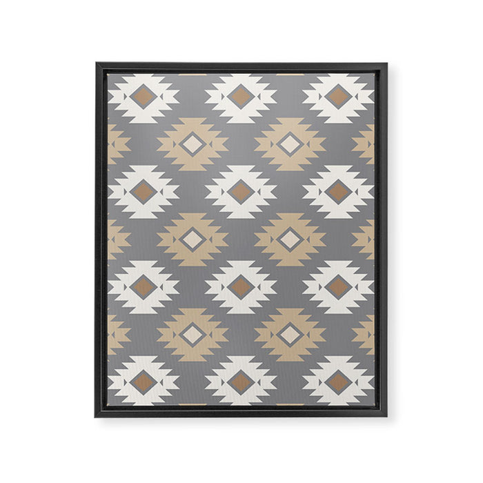 Geometric Aztec - Neutral Brown and Gray Framed Canvas Print Gallery Image 1