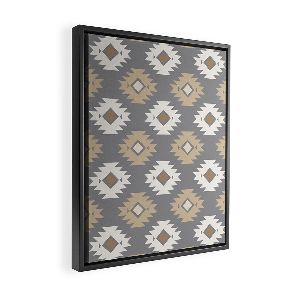 Geometric Aztec - Neutral Brown and Gray Framed Canvas Print Gallery Image 2