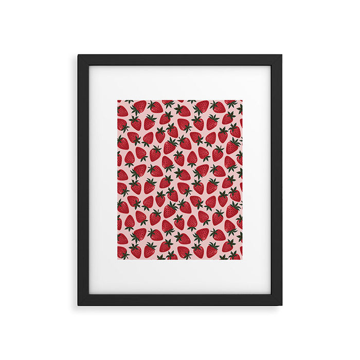 Gouache Strawberry in Pink Framed Art Print Gallery Image 1