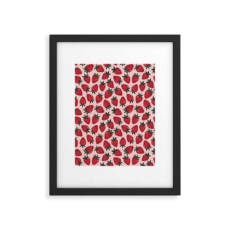 Gouache Strawberry in Pink Framed Art Print Gallery Image 5