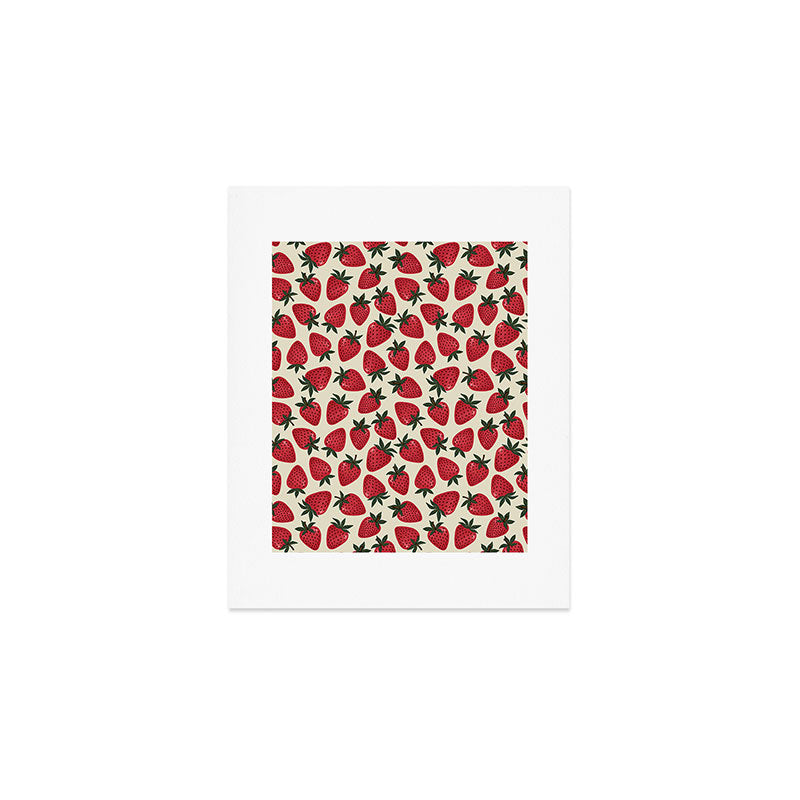 Hand Drawn Vintage Strawberry Pattern Art Print Gallery Image 1