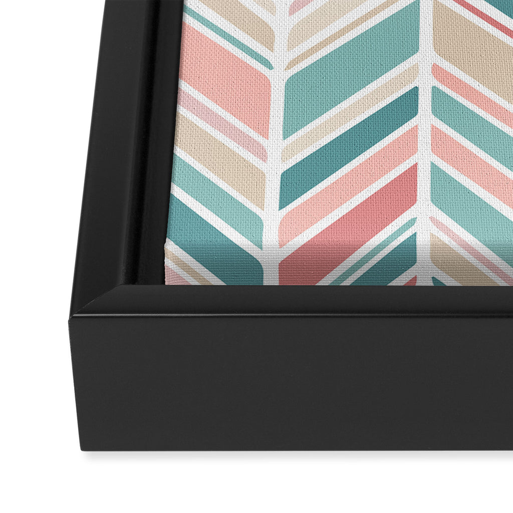 Herringbone Pattern - Cream Coral and Teal Framed Canvas Print Gallery Image 3