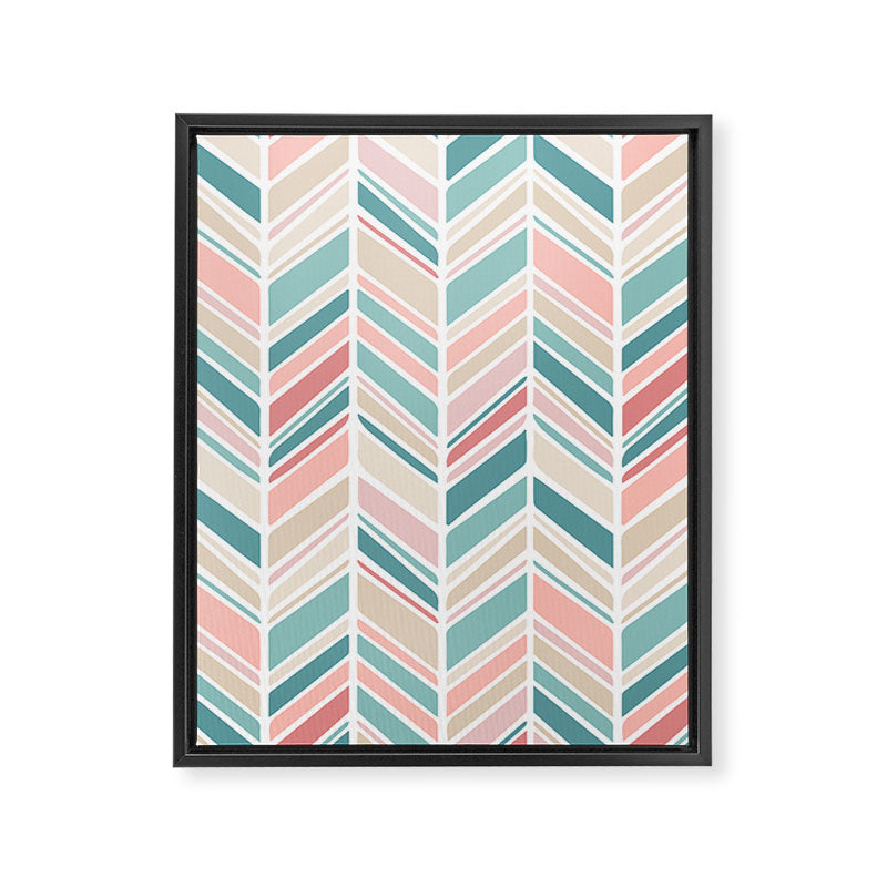 Herringbone Pattern - Cream Coral and Teal Framed Canvas Print Gallery Image 6